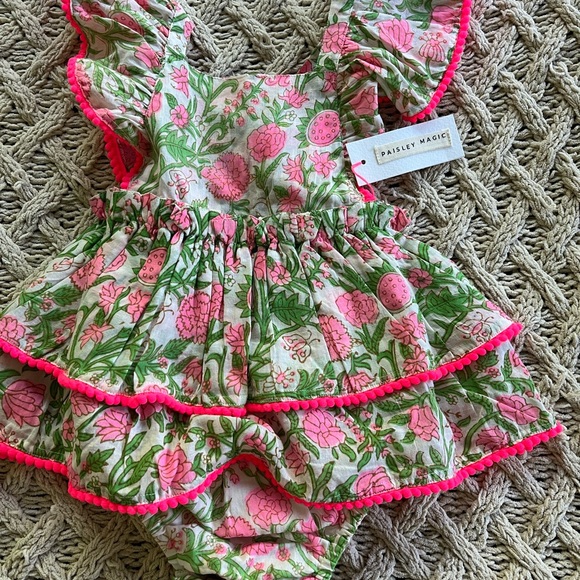 New Paisley Magic Pink Floral Romper Bubble Outfit Neon pink Trim size 2 - Picture 4 of 14